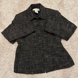 90s Vintage Jones New York Wool Coat | Black & Brown Tweed | Size 12